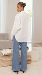 Charla Button Up Poplin Top - White