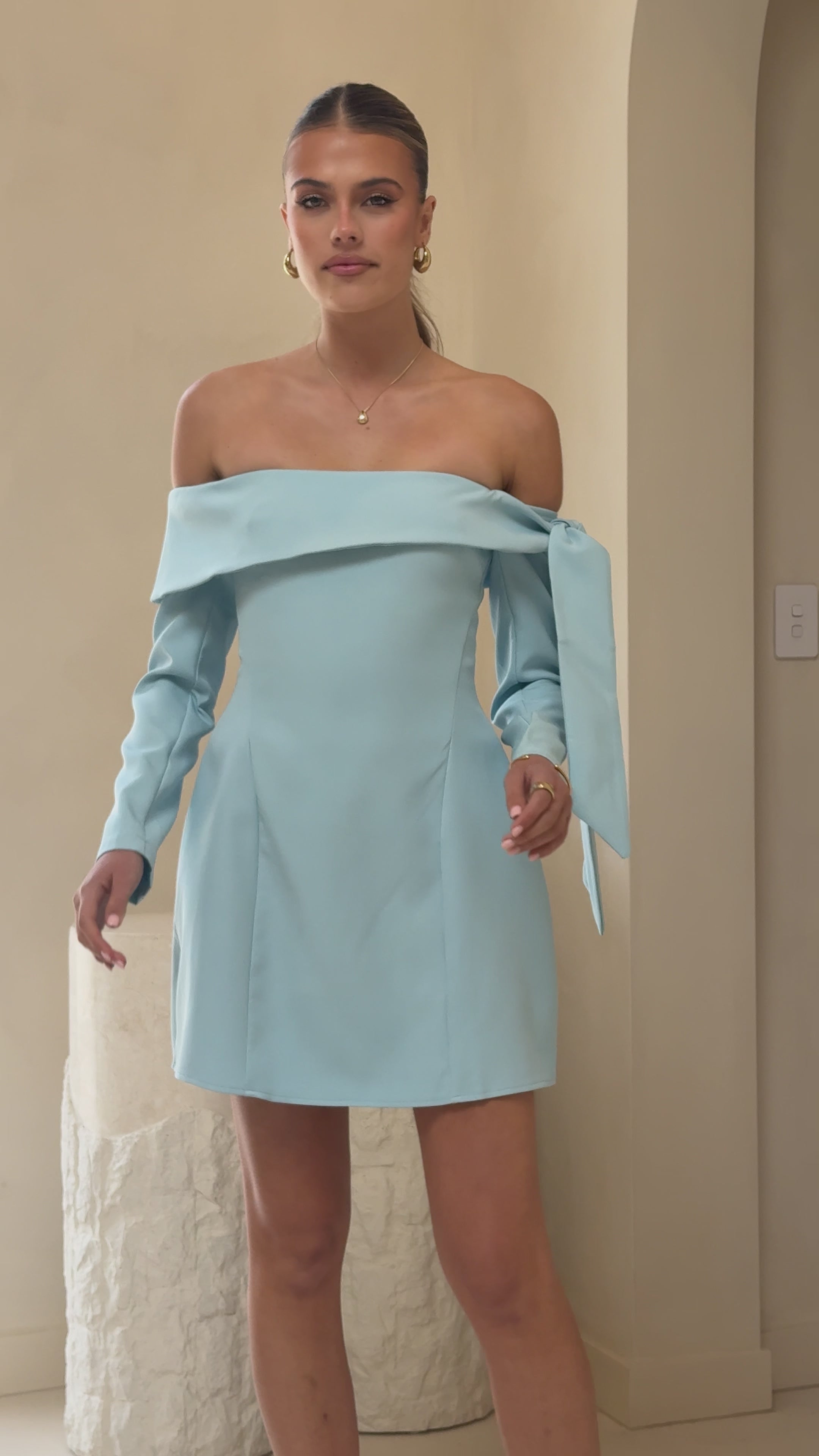 Halen Long Sleeve Mini Dress - Blue